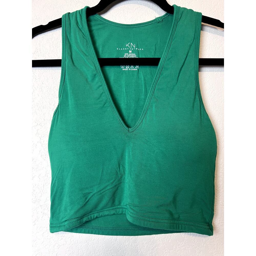 Klassy Network V-Neck Brami Crop Top Green Size Medium w/ Pads